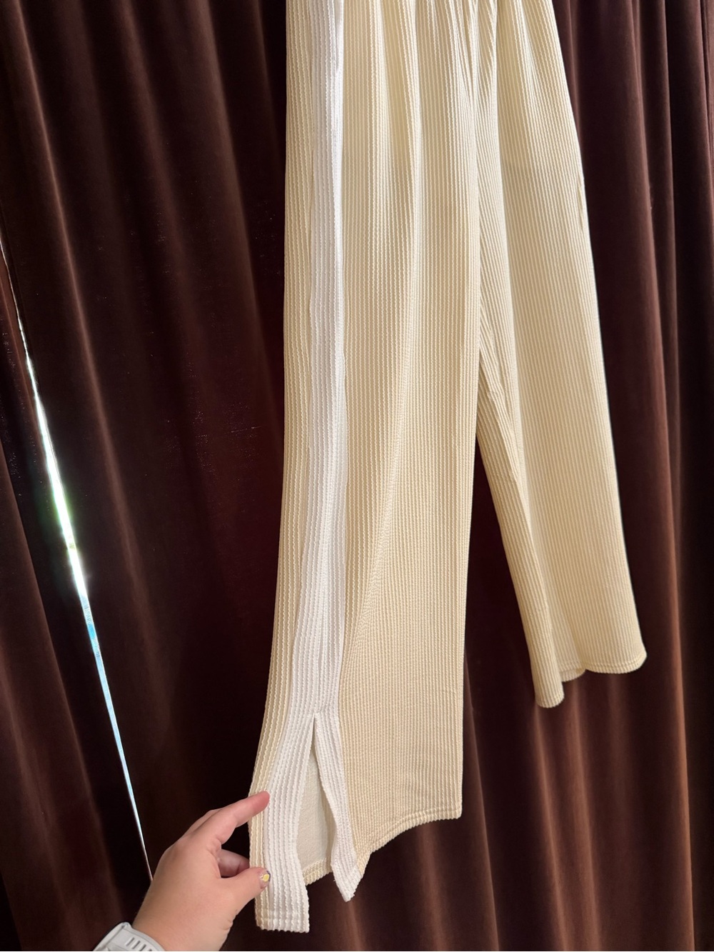 Cream Ribbed Wide-Leg Pants - Picture 3 of 6